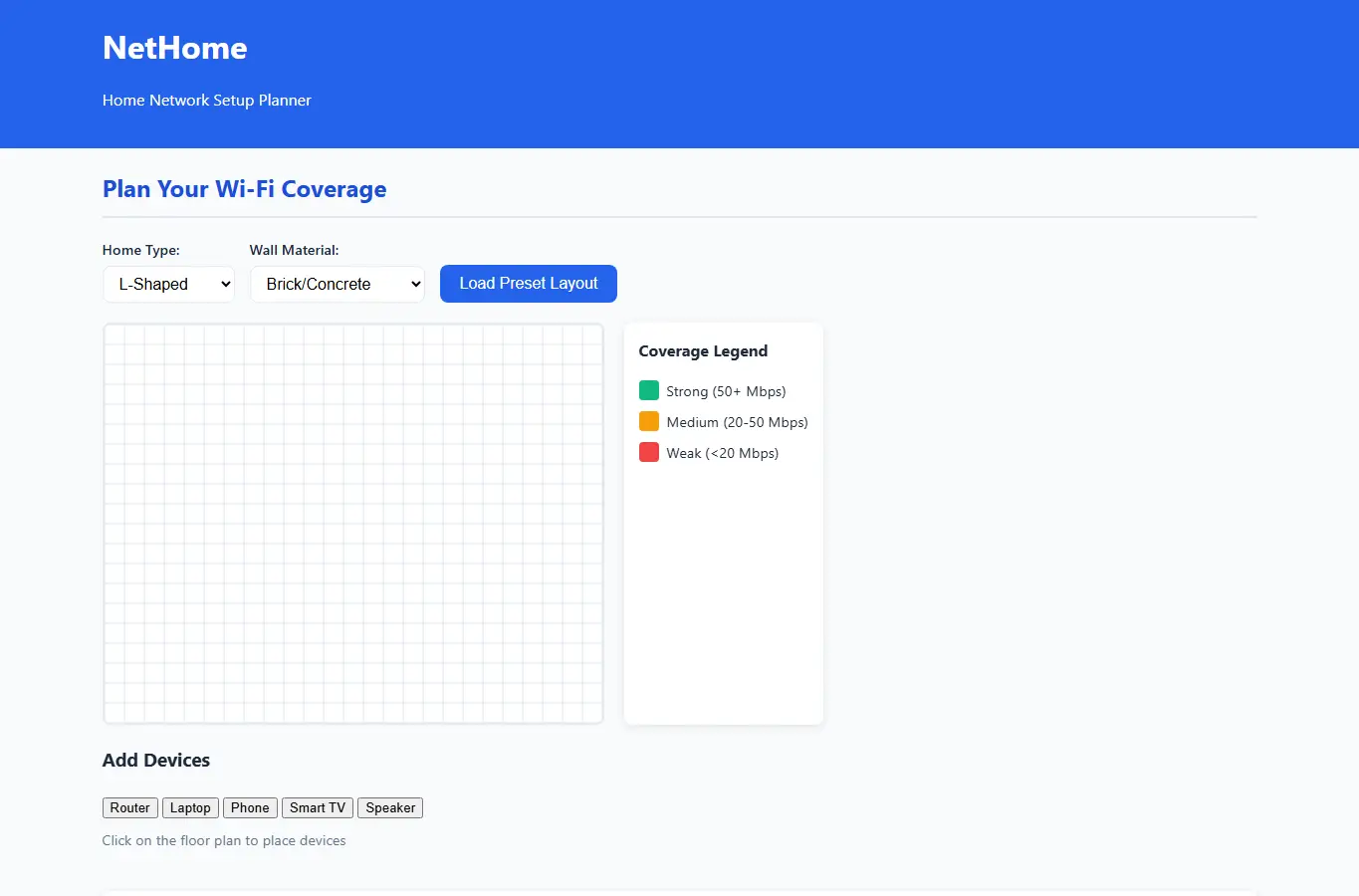 Screenshot of NetHome: Home Network Setup Planner interface showing the project page in use